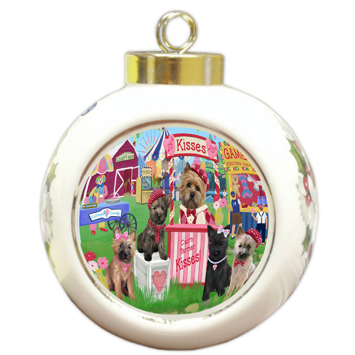 Carnival Kissing Booth Cairn Terriers Dog Round Ball Christmas Ornament RBPOR56639