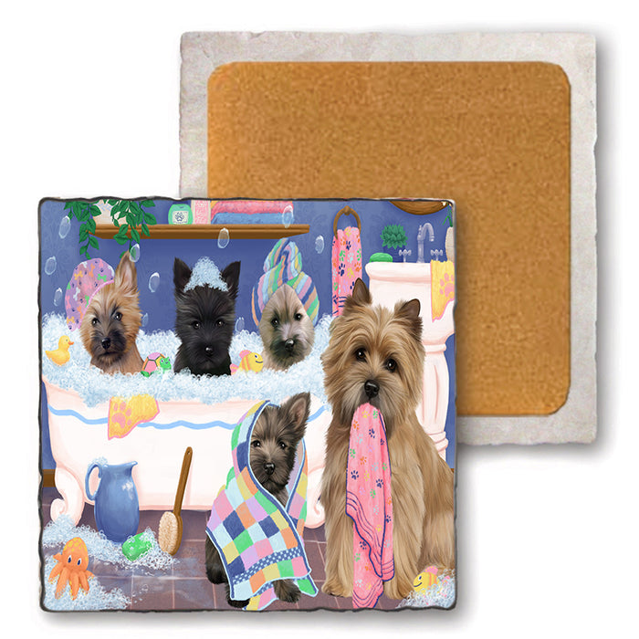 Rub A Dub Dogs In A Tub Cairn Terriers Dog Set of 4 Natural Stone Marble Tile Coasters MCST51777