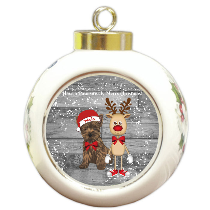 Custom Personalized Cairn Terrier Dog Reindeer and Pooch Christmas Round Ball Ornament