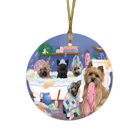 Rub A Dub Dogs In A Tub Cairn Terriers Dog Round Flat Christmas Ornament RFPOR57133