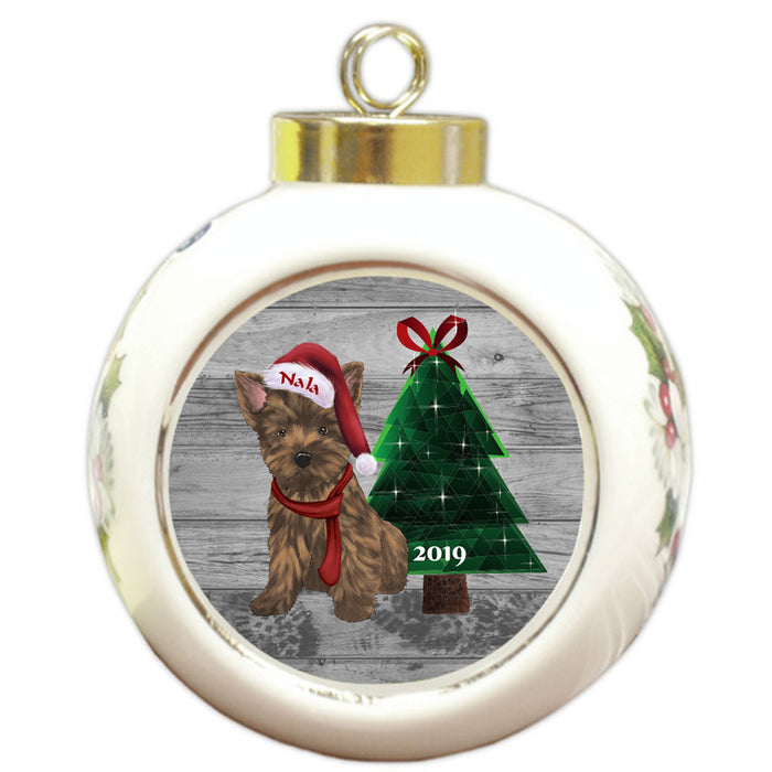 Custom Personalized Cairn Terrier Dog Glassy Classy Christmas Round Ball Ornament