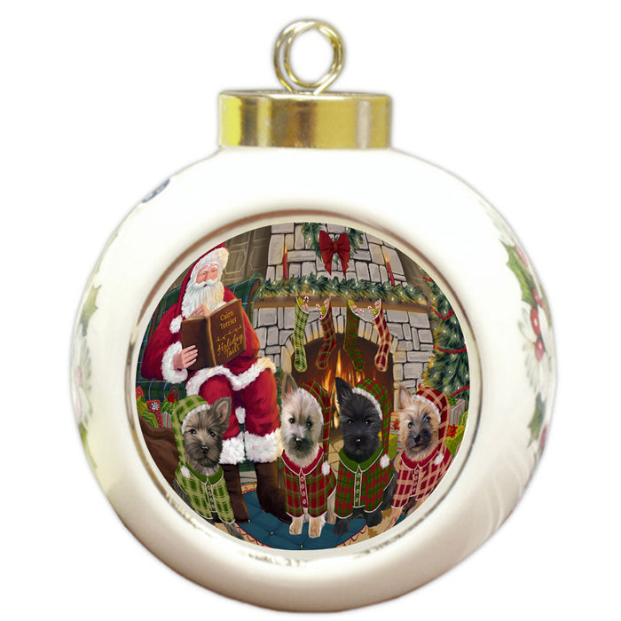 Christmas Cozy Holiday Tails Cairn Terriers Dog Round Ball Christmas Ornament RBPOR55469