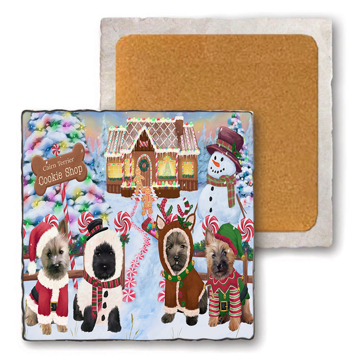 Holiday Gingerbread Cookie Shop Cairn Terriers Dog Set of 4 Natural Stone Marble Tile Coasters MCST51389