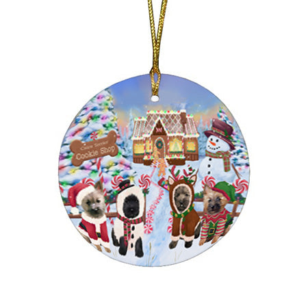 Holiday Gingerbread Cookie Shop Cairn Terriers Dog Round Flat Christmas Ornament RFPOR56745