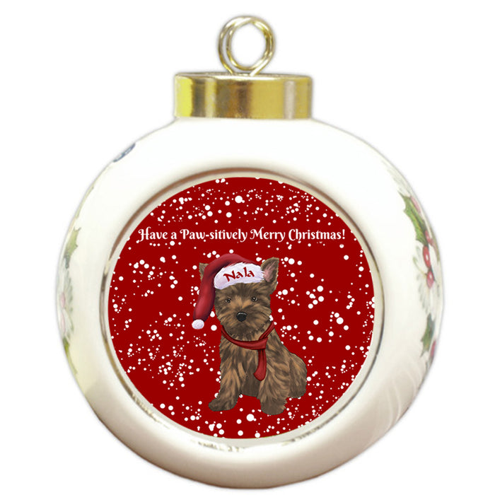Custom Personalized Pawsitively Cairn Terrier Dog Merry Christmas Round Ball Ornament