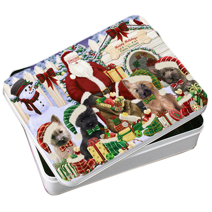 Happy Holidays Christmas Cairn Terriers Dog House Gathering Photo Storage Tin PITN51290