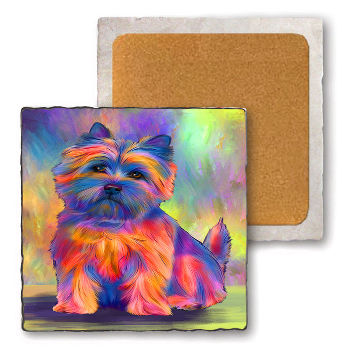 Paradise Wave Cairn Terrier Dog Set of 4 Natural Stone Marble Tile Coasters MCST51699