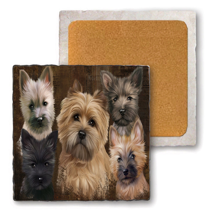 Rustic 5 Cairn Terrier Dog Set of 4 Natural Stone Marble Tile Coasters MCST49130