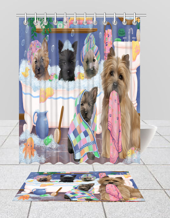 Rub A Dub Dogs In A Tub Cairn Terrier Dogs Bath Mat and Shower Curtain Combo