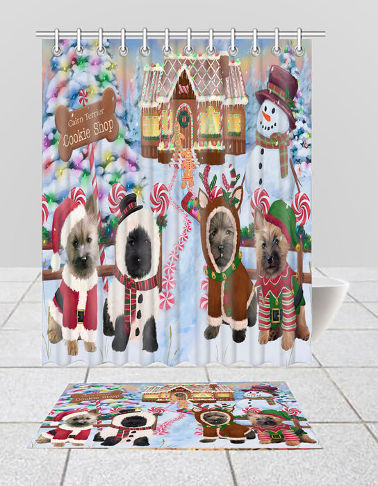 Holiday Gingerbread Cookie Cairn Terrier Dogs  Bath Mat and Shower Curtain Combo