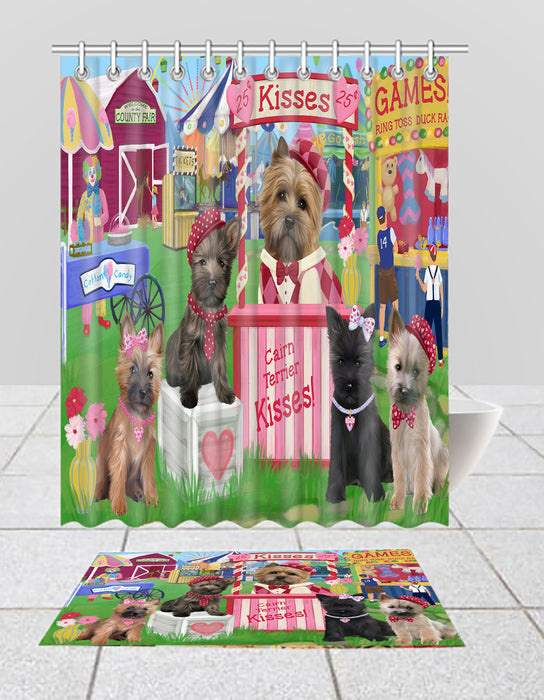 Carnival Kissing Booth Cairn Terrier Dogs  Bath Mat and Shower Curtain Combo