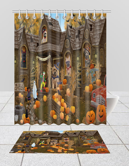 Haunted House Halloween Trick or Treat Cairn Terrier Dogs  Bath Mat and Shower Curtain Combo