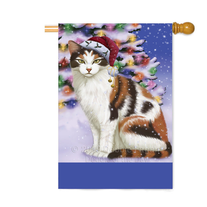 Personalized Winterland Wonderland Calico Cat In Christmas Holiday Scenic Background Custom House Flag FLG-DOTD-A61330