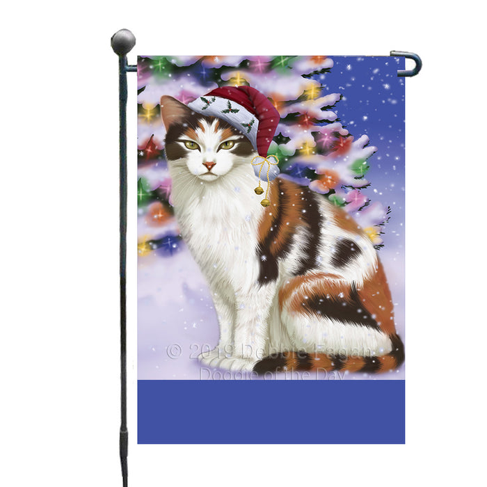 Personalized Winterland Wonderland Calico Cat In Christmas Holiday Scenic Background Custom Garden Flags GFLG-DOTD-A61274
