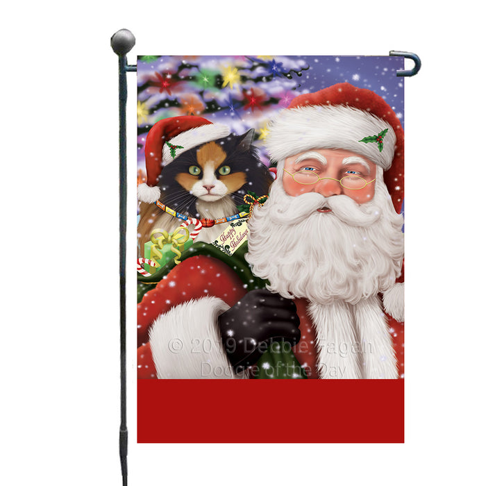 Personalized Santa Carrying Calico Cat and Christmas Presents Custom Garden Flag GFLG63748