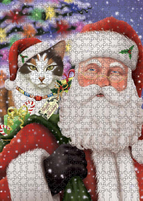Santa Carrying Calico Cat and Christmas Presents Puzzle with Photo Tin PUZL90192