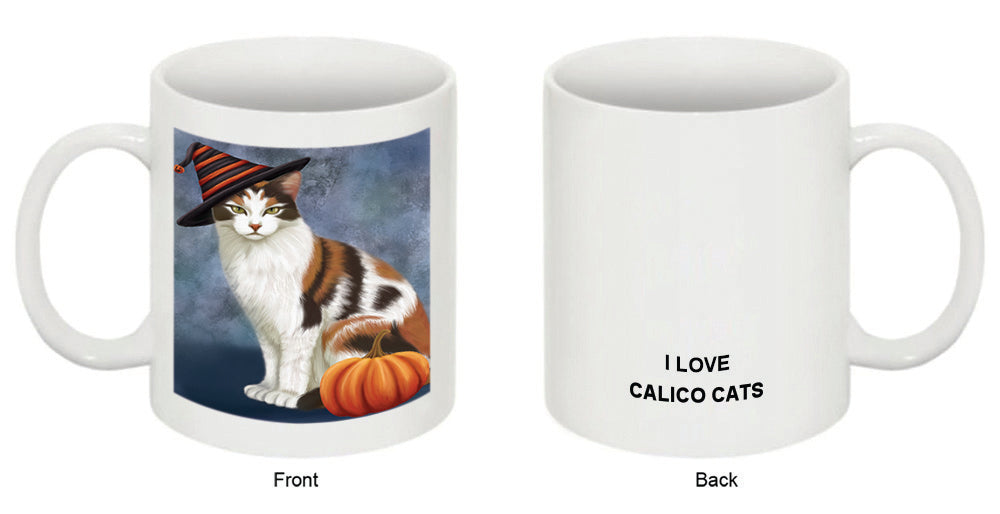 Happy Halloween Calico Cat Wearing Witch Hat with Pumpkin Coffee Mug MUG50275