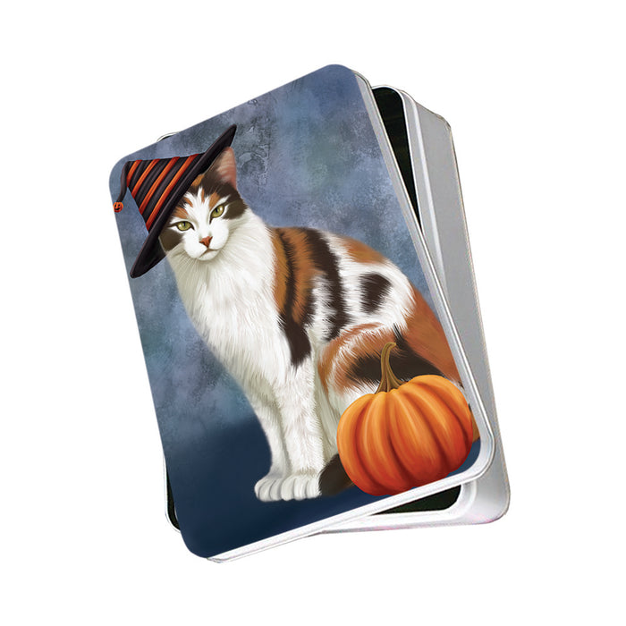 Happy Halloween Calico Cat Wearing Witch Hat with Pumpkin Photo Storage Tin PITN54820