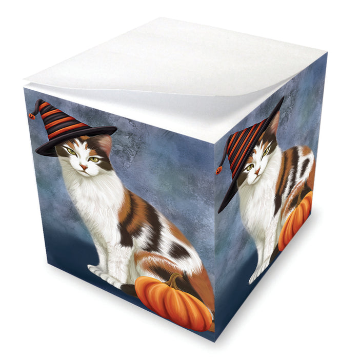Happy Halloween Calico Cat Wearing Witch Hat with Pumpkin Note Cube NOC56523
