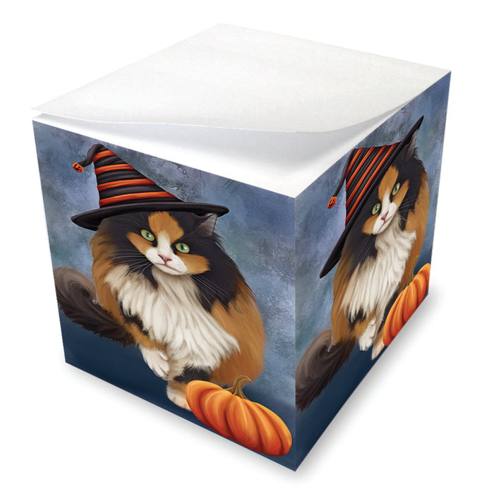 Happy Halloween Calico Cat Wearing Witch Hat with Pumpkin Note Cube NOC56524