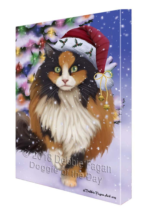 Winterland Wonderland Calico Cat In Christmas Holiday Scenic Background Canvas Print Wall Art Décor CVS121175