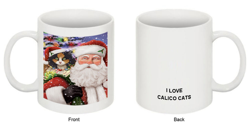 Santa Carrying Calico Cat and Christmas Presents Coffee Mug MUG50894