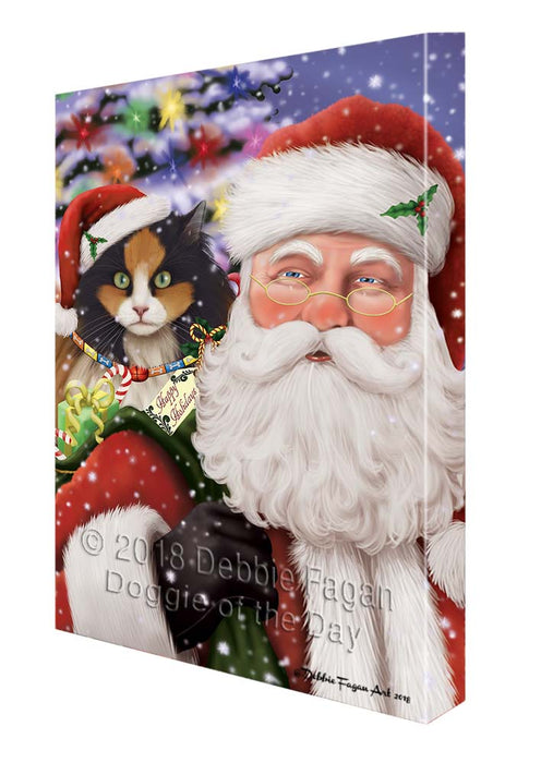 Santa Carrying Calico Cat and Christmas Presents Canvas Print Wall Art Décor CVS119393