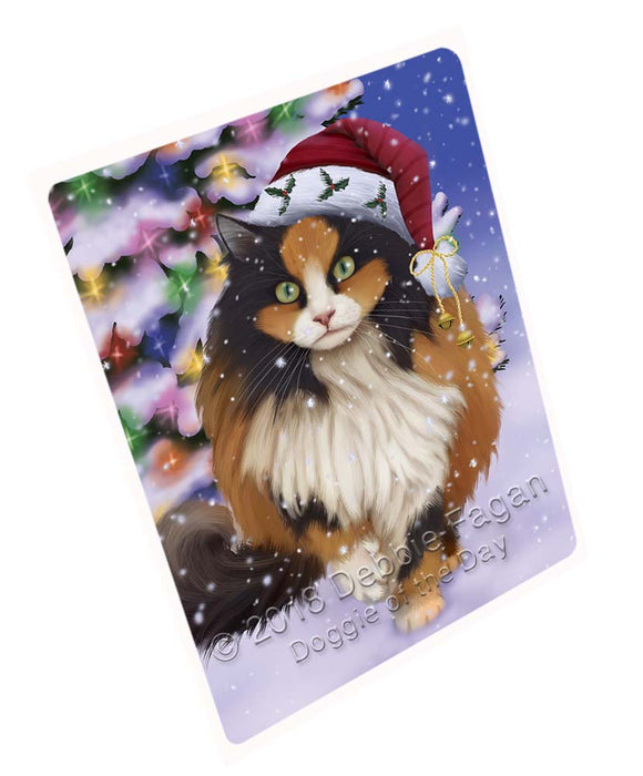 Winterland Wonderland Calico Cat In Christmas Holiday Scenic Background Large Refrigerator / Dishwasher Magnet RMAG96432