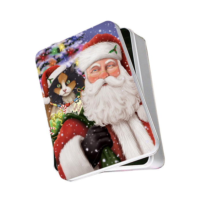Santa Carrying Calico Cat and Christmas Presents Photo Storage Tin PITN55439