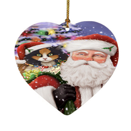 Santa Carrying Calico Cat and Christmas Presents Heart Christmas Ornament HPOR55852