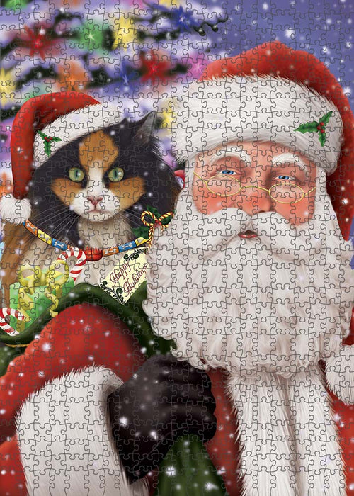 Santa Carrying Calico Cat and Christmas Presents Puzzle with Photo Tin PUZL90188
