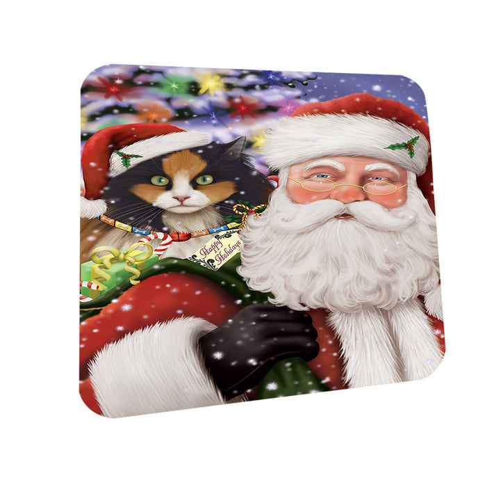 Santa Carrying Calico Cat and Christmas Presents Coasters Set of 4 CST55454