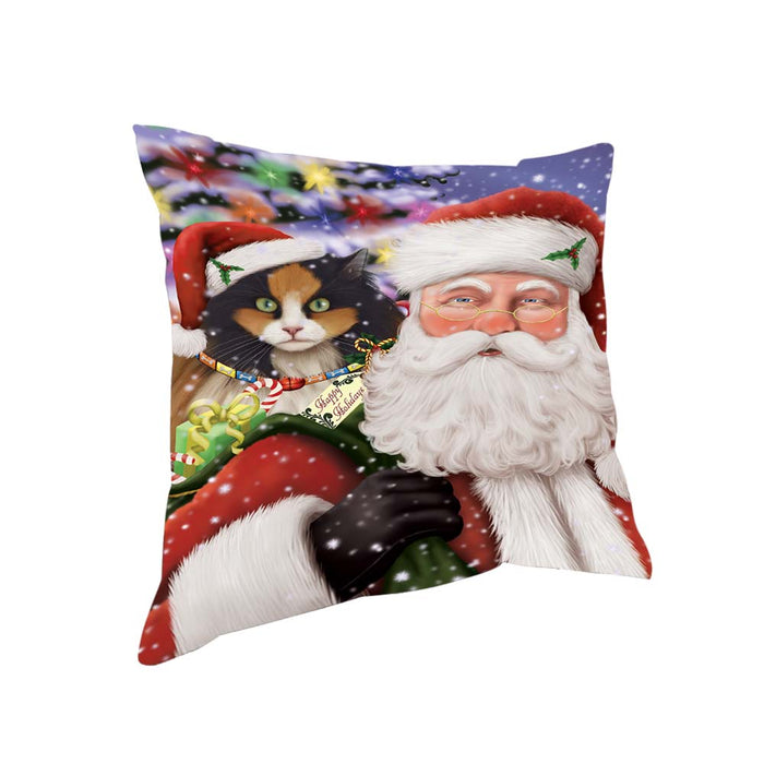 Santa Carrying Calico Cat and Christmas Presents Pillow PIL70912