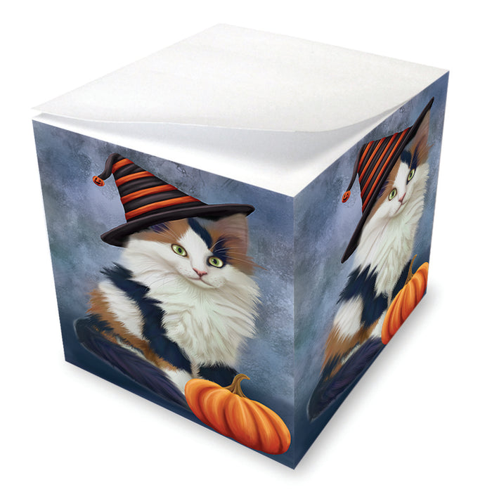 Happy Halloween Calico Cat Wearing Witch Hat with Pumpkin Note Cube NOC56525