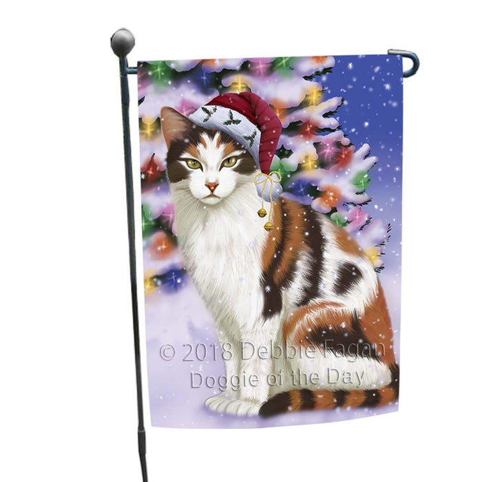Winterland Wonderland Calico Cat In Christmas Holiday Scenic Background Garden Flag GFLG55988