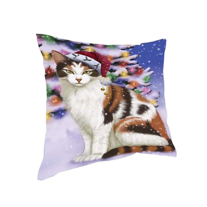 Winterland Wonderland Calico Cat In Christmas Holiday Scenic Background Pillow PIL71708