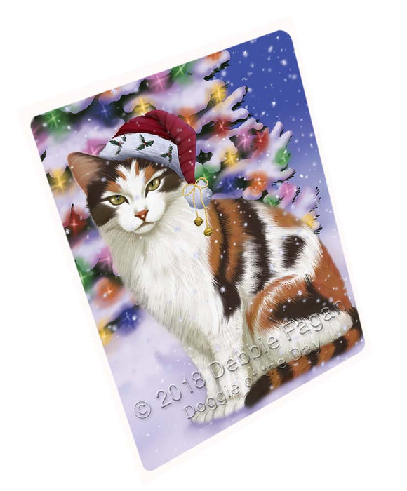 Winterland Wonderland Calico Cat In Christmas Holiday Scenic Background Large Refrigerator / Dishwasher Magnet RMAG96438