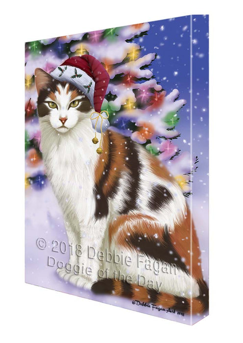Winterland Wonderland Calico Cat In Christmas Holiday Scenic Background Canvas Print Wall Art Décor CVS121184