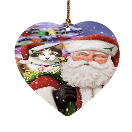 Santa Carrying Calico Cat and Christmas Presents Heart Christmas Ornament HPOR55853