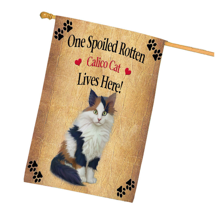Spoiled Rotten Calico Cat House Flag Outdoor Decorative Double Sided Pet Portrait Weather Resistant Premium Quality Animal Printed Home Decorative Flags 100% Polyester FLG68276