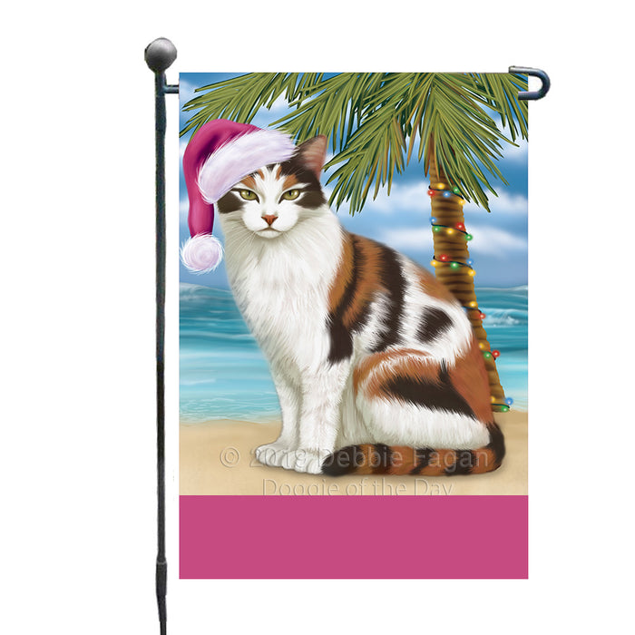 Personalized Summertime Happy Holidays Christmas Calico Cat on Tropical Island Beach  Custom Garden Flags GFLG-DOTD-A60445