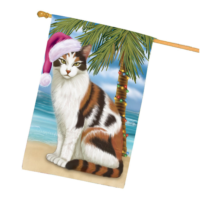 Christmas Summertime Beach Calico Cat House Flag Outdoor Decorative Double Sided Pet Portrait Weather Resistant Premium Quality Animal Printed Home Decorative Flags 100% Polyester FLG68711