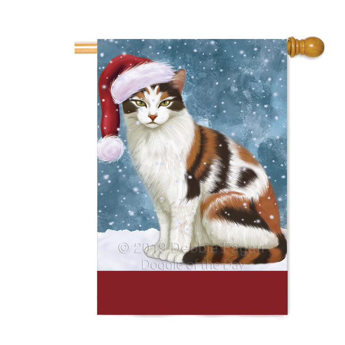 Personalized Let It Snow Happy Holidays Calico Cat Custom House Flag FLG-DOTD-A62359