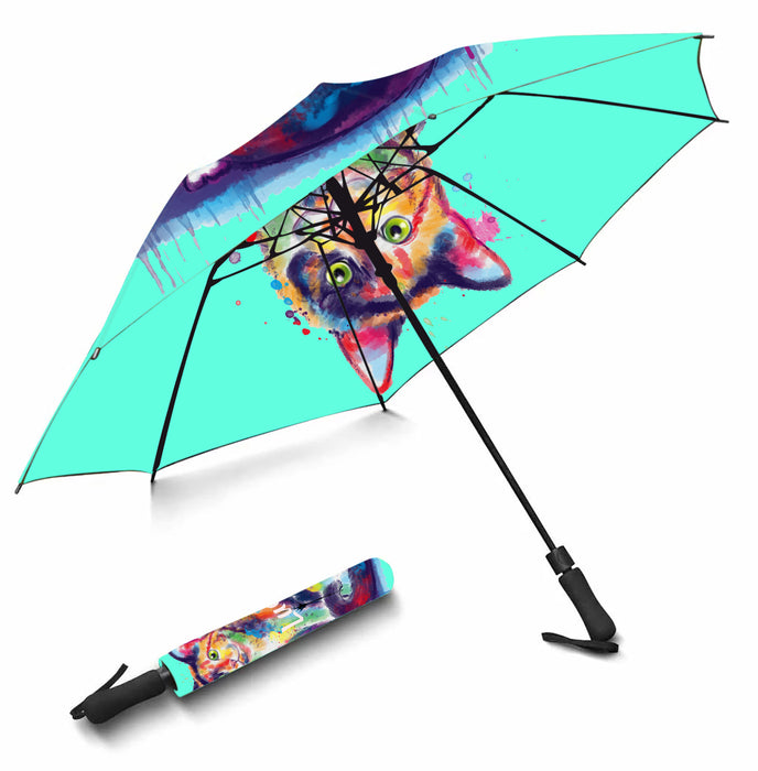 Custom Pet Name Personalized Watercolor Calico CatSemi-Automatic Foldable Umbrella