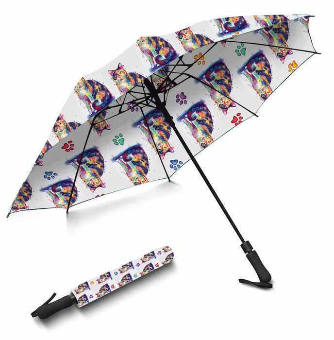 Watercolor Mini Calico CatsSemi-Automatic Foldable Umbrella
