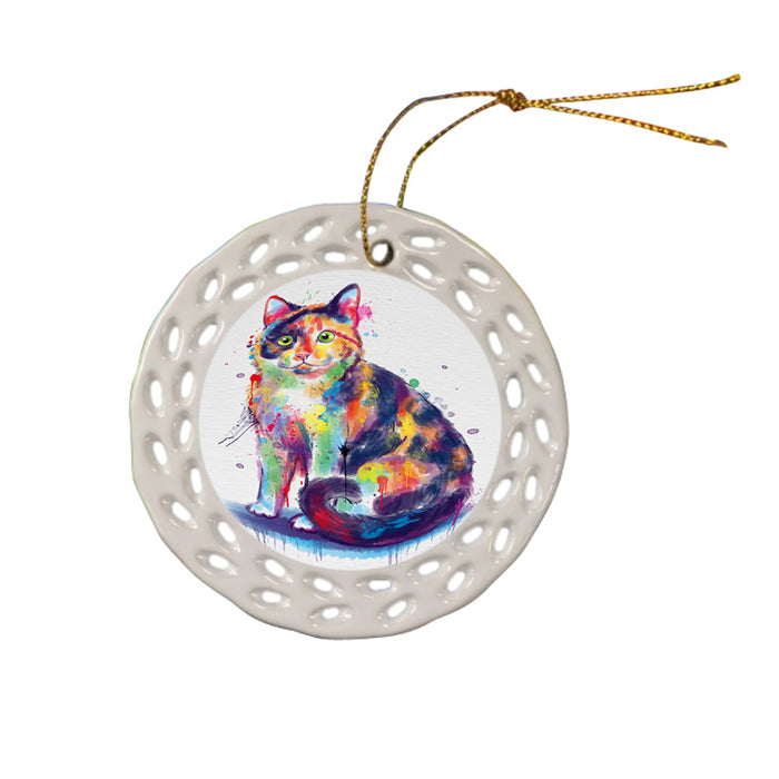 Watercolor Calico Cat Doily Ornament DPOR58134