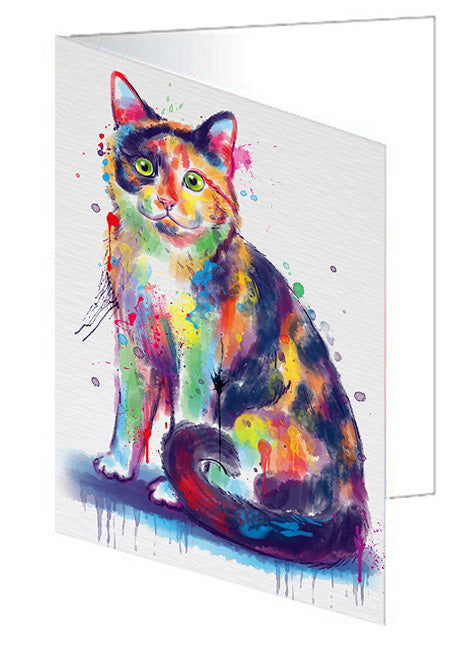 Watercolor Calico Cat Handmade Artwork Assorted Pets Greeting Cards and Note Cards with Envelopes for All Occasions and Holiday Seasons GCD79076