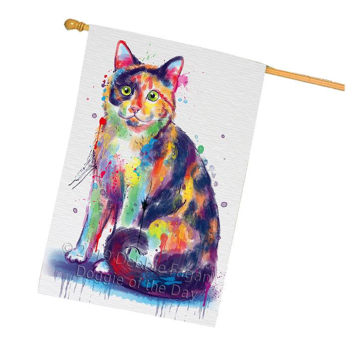 Watercolor Calico Cat House Flag FLG66166