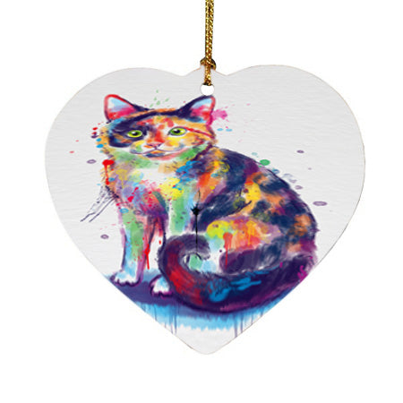 Watercolor Calico Cat Heart Christmas Ornament HPORA58483