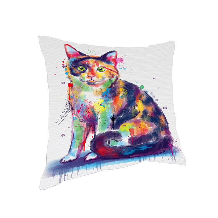 Watercolor Calico Cat Pillow with Top Quality High-Resolution Images - Ultra Soft Pet Pillows for Sleeping - Reversible & Comfort - Ideal Gift for Dog Lover - Cushion for Sofa Couch Bed - 100% Polyester